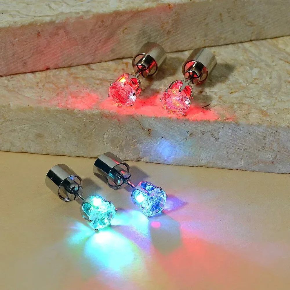 Light Up Earrings - Silvertone Austrian Crystal Stud Earrings 💡